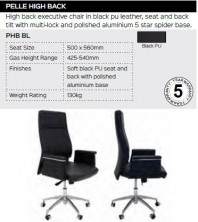 Pelle High Back Chair Range And Specifications